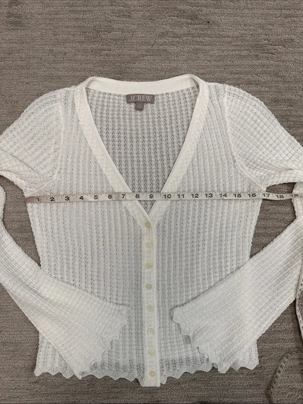 J. Crew Scallop Trim Pointelle Cardigan Top White Size Small
